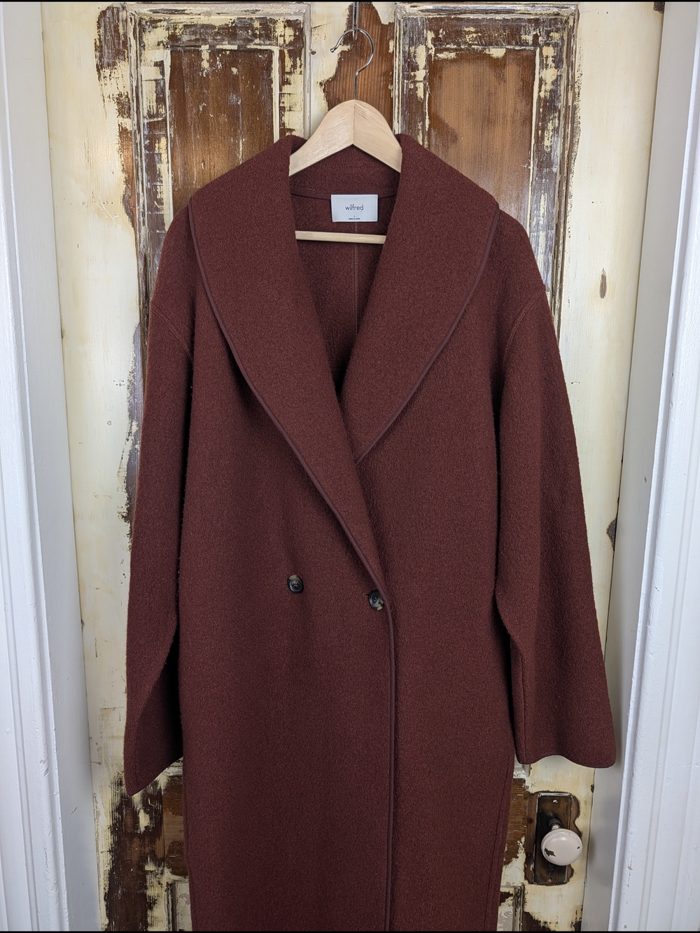 Wilfred Charlize 100% Merino Wool Long Coat Rust Large Aritzia Minimalist - Picture 4 of 14